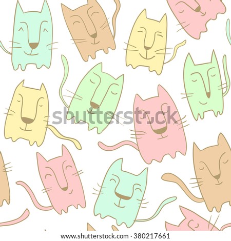 hand drawn vector cats seamless pattern