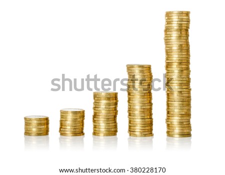 Coin stacks on a white background Royalty-Free Stock Photo #380228170