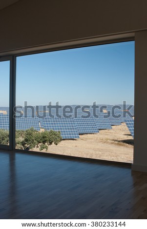 Modern sun energy farm solar panels, for eco and nature renewable prodution.