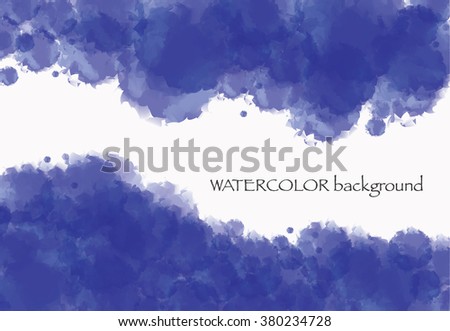 Blue watercolor background. Blue clouds with white
