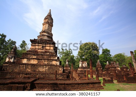 Old pagoda at Sri Satchanalai Historical Park in Sukhothai, Thailand