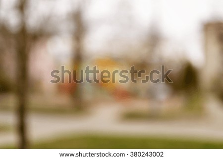 blurred background of small town in spring, real optical bokeh