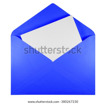 Blank open blue envelope isolated on white background with clipping path