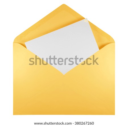 Blank open yellow envelope isolated on white background with clipping path