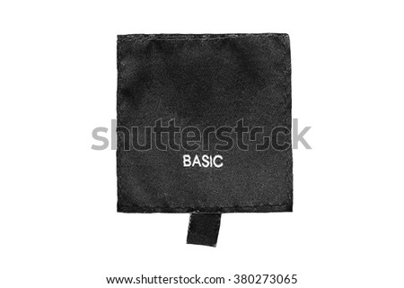 Clothes label with letter basic on white background