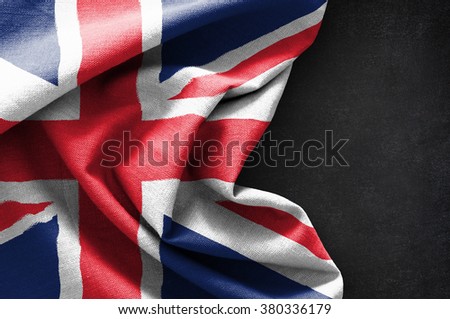 Flag of United Kingdom on blackboard background Royalty-Free Stock Photo #380336179