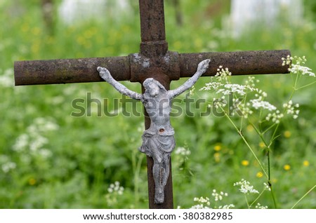 Iron cross in cemetery, maramures, romania