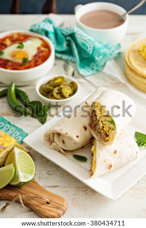 Breakfast burritos with eggs, bacon and potatoes