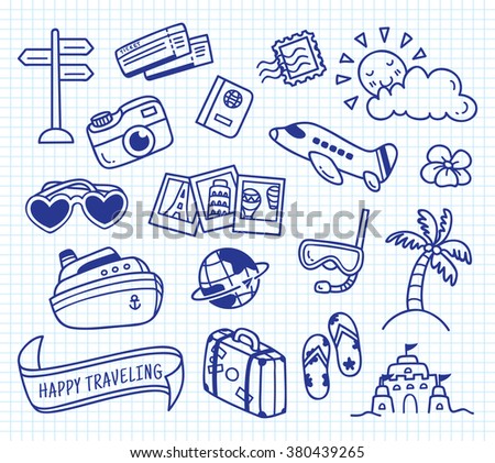 travel themed doodle on paper background