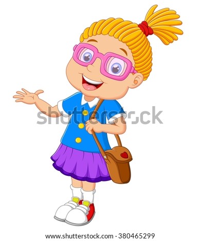 girl holding bag cartoon presenting