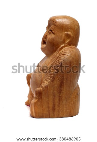 Wooden Buddha statue on a white background