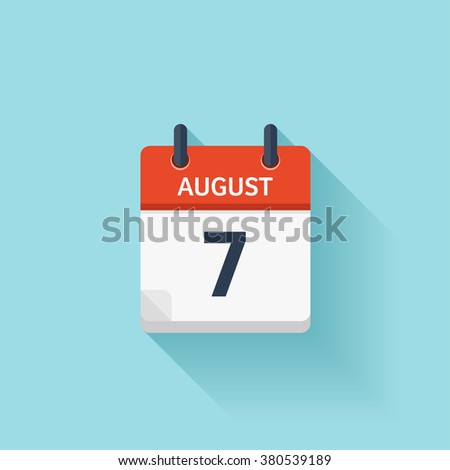 August 7. Calendar icon.Vector illustration,flat style.Date,day of month:Sunday,Monday,Tuesday,Wednesday,Thursday,Friday,Saturday.Weekend,red letter day.Calendar for 2017 year.Holidays in August.