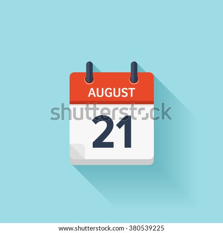 August 21. Calendar icon.Vector illustration,flat style.Date,day of month:Sunday,Monday,Tuesday,Wednesday,Thursday,Friday,Saturday.Weekend,red letter day.Calendar for 2017 year.Holidays in August.