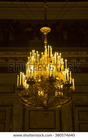 St. Petersburg. interior of St. Isaac's Cathedral, the golden ceiling chandelier