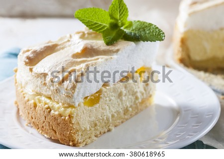 Cheesecake with meringue. Selective focus