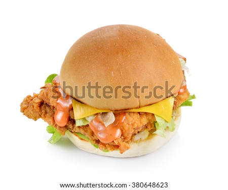 hamburger with chicken and cheese on white backgroud