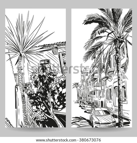 Resort hand drawn sketch, banner element design. Vector illustration