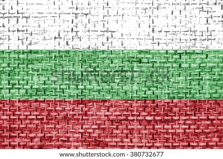 The concept of national flag on canvas jute fabric background: Bulgaria
