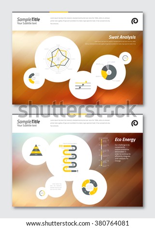 Business brochure design template. Vector slides presentation templates. Flyer layout, blur background with elements for infographics, magazine, cover, poster design. A4 size.