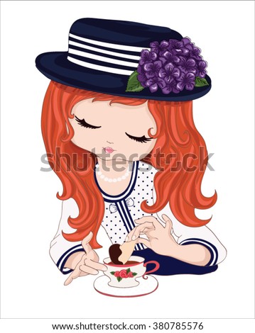 Cute girl vector design.Book illustrations for children.Romantic hand drawing poster.Cartoon character.