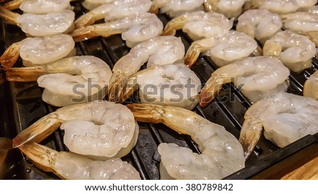 A lot of fresh shrimps peeled