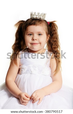 beautiful little girl with princess crown, white background