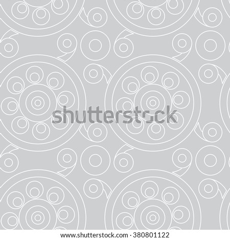 Vector seamless pattern. Vintage stylish slavic ornament with circles and curls on gray background. Very useful