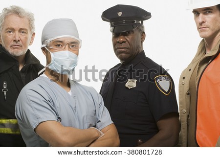 Firefighter surgeon police officer and construction worker