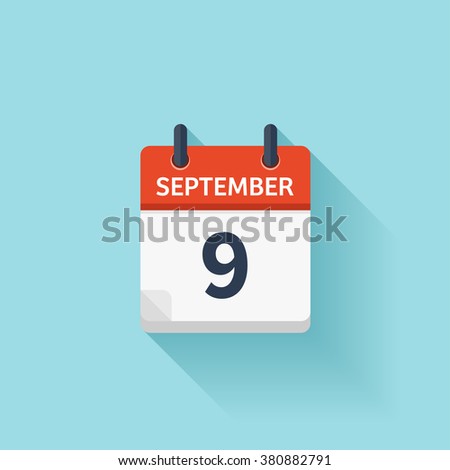 September 9.Calendar icon.Vector illustration,flat style.Date,day of month:Sunday,Monday,Tuesday,Wednesday,Thursday,Friday,Saturday.Weekend,red letter day.Calendar for 2017 year.Holidays in September
