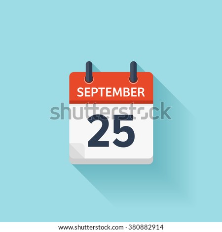September 25.Calendar icon.Vector illustration,flat style.Date,day of month:Sunday,Monday,Tuesday,Wednesday,Thursday,Friday,Saturday.Weekend,red letter day.Calendar for 2017 year.Holidays in September