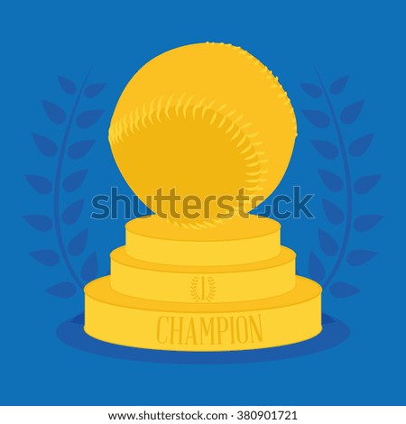 Isolated golden trophy with a baseball ball on a blue background with a laurel wreath