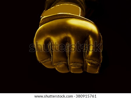 Gold Glove for the martial arts, mma on a  black background