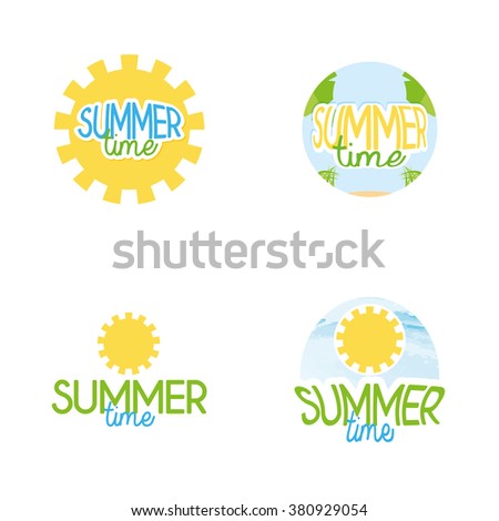 Set of different icons with text for summer vacations