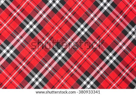 Top view of tartan cloth pattern on the table in restaurant