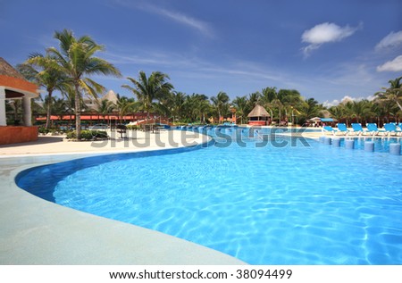Beach tourist resort swimming pool. Travel & tourism collection.