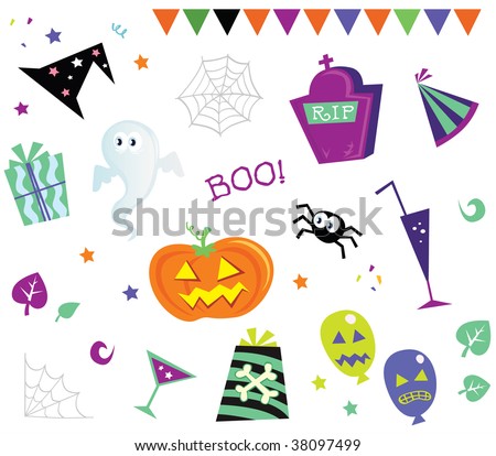 Halloween design elements and icons I. Retro halloween design elements. Vector Illustration.