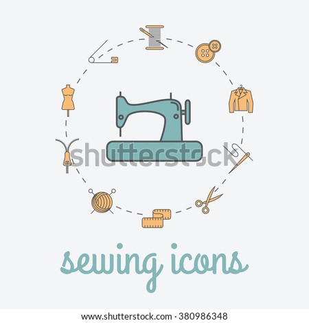 Sewing and needlework icons. Sewing studio poster.