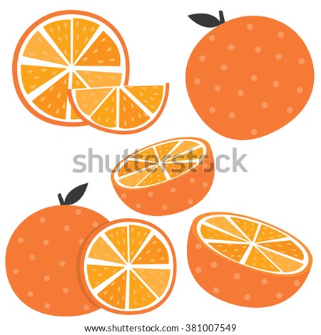 Set of Orange Fruit with leaf and slice
