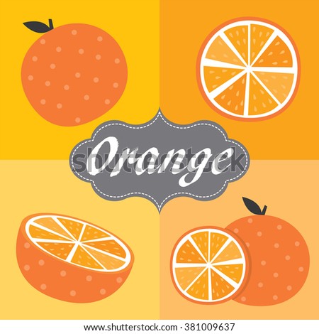 Orange fruit set with leaf and slice