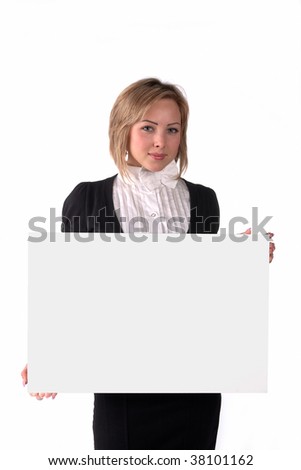 woman holding white board
