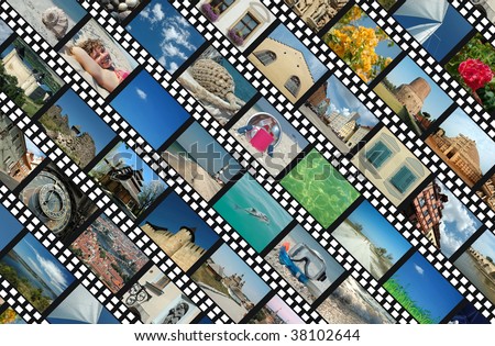 Background with travel photo filmstrips