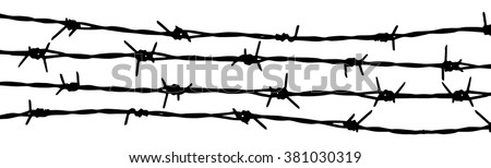 Barbed wire background. Vector fence illustration isolated on white. Royalty-Free Stock Photo #381030319