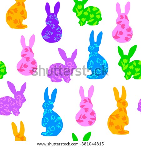 Seamless vector pattern with rabbit, flowers. Ideal for celebration card, wrapping paper, textile, wallpaper, web pages background, scrap booking