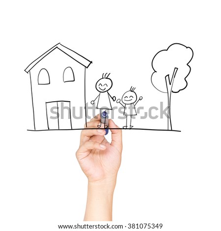 simple drawing of a house Royalty-Free Stock Photo #381075349