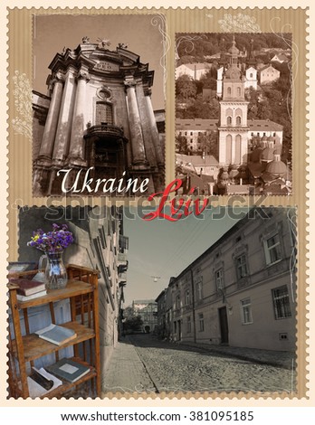 Lviv, old photo imitation, city, town , design, frame,