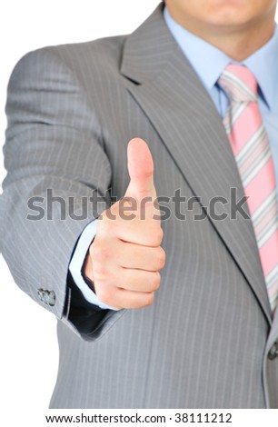 Businessman’s thumb up isolated on white background