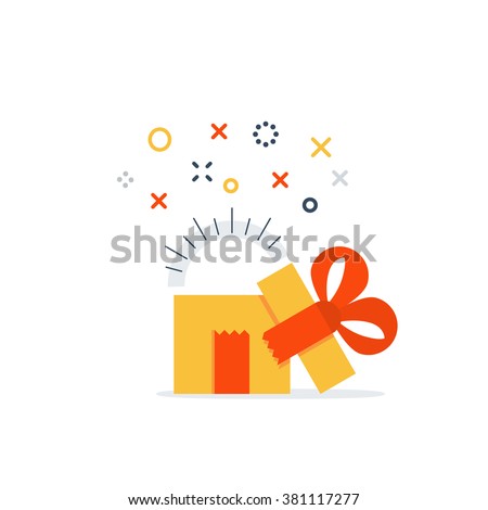 Opened gift box, surprise concept Royalty-Free Stock Photo #381117277