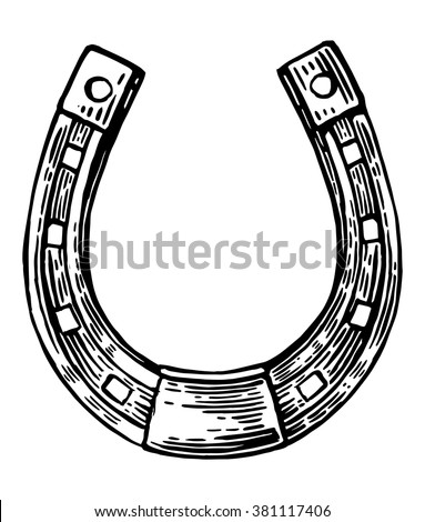 Luck horseshoe. Engraving vintage vector black illustration. Isolated on white background. Hand drawn design element for label and poster