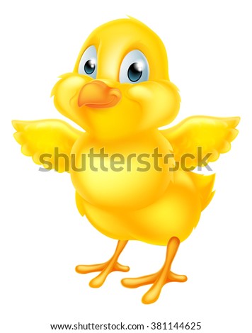 A cute cartoon yellow Easter chick baby chicken bird with wings out