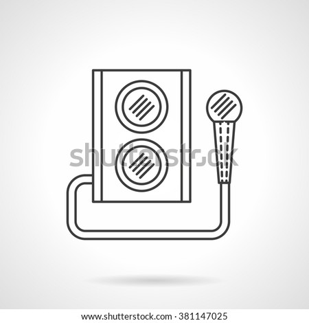 Audio speaker subwoofer music system. Microphone and subwoofer. Party and events equipment. Flat line style single vector icon. Element for web design, business, mobile app. 